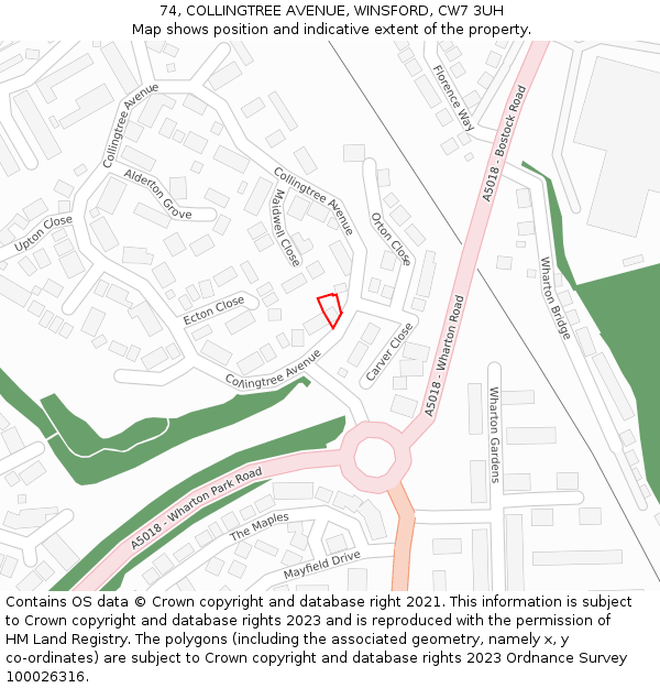 74, COLLINGTREE AVENUE, WINSFORD, CW7 3UH: Location map and indicative extent of plot