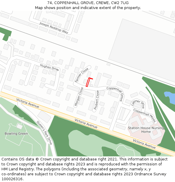 74, COPPENHALL GROVE, CREWE, CW2 7UG: Location map and indicative extent of plot
