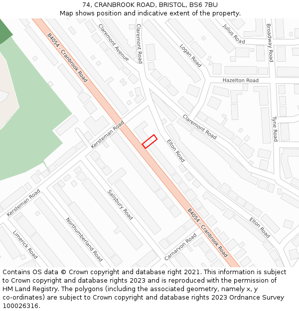 74, CRANBROOK ROAD, BRISTOL, BS6 7BU: Location map and indicative extent of plot