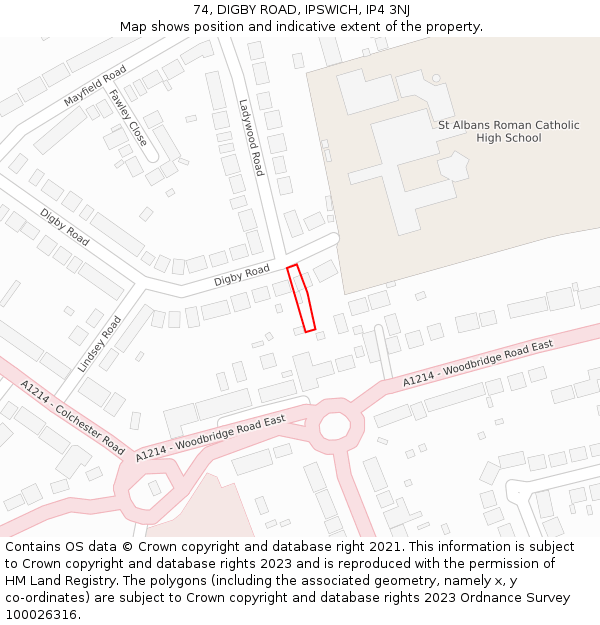 74, DIGBY ROAD, IPSWICH, IP4 3NJ: Location map and indicative extent of plot