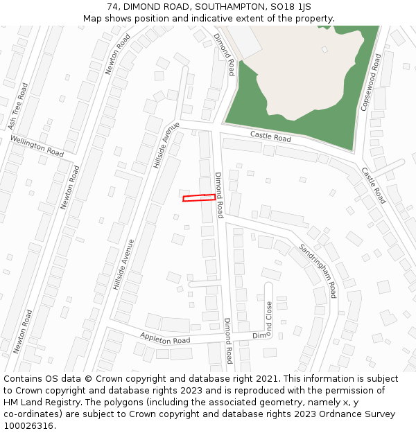 74, DIMOND ROAD, SOUTHAMPTON, SO18 1JS: Location map and indicative extent of plot