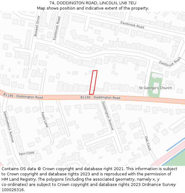 74, DODDINGTON ROAD, LINCOLN, LN6 7EU: Location map and indicative extent of plot