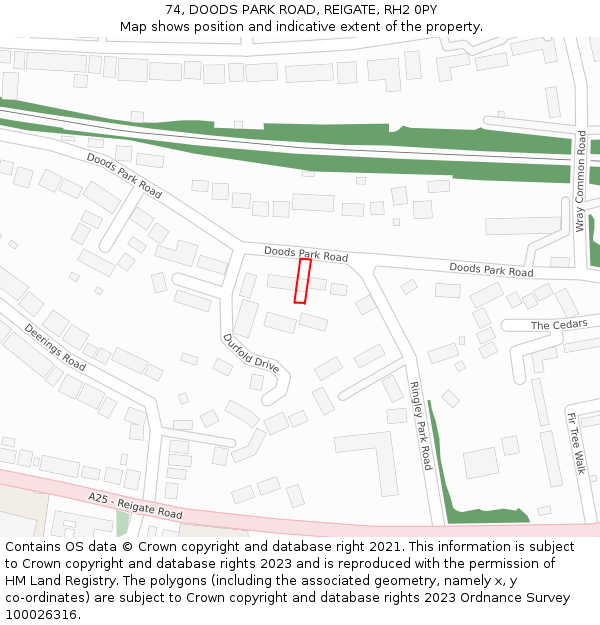 74, DOODS PARK ROAD, REIGATE, RH2 0PY: Location map and indicative extent of plot