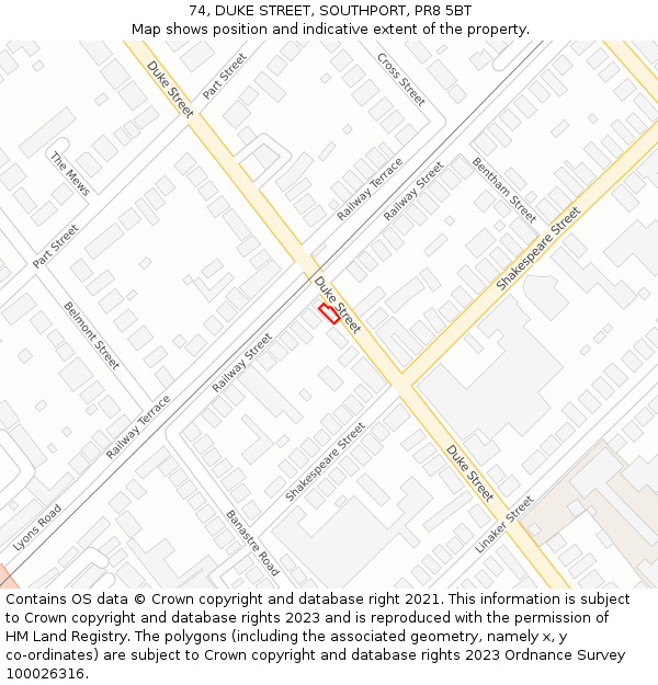 74, DUKE STREET, SOUTHPORT, PR8 5BT: Location map and indicative extent of plot