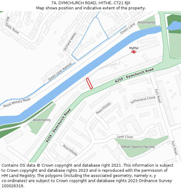74, DYMCHURCH ROAD, HYTHE, CT21 6JX: Location map and indicative extent of plot