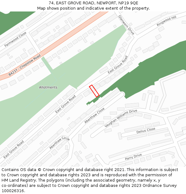 74, EAST GROVE ROAD, NEWPORT, NP19 9QE: Location map and indicative extent of plot