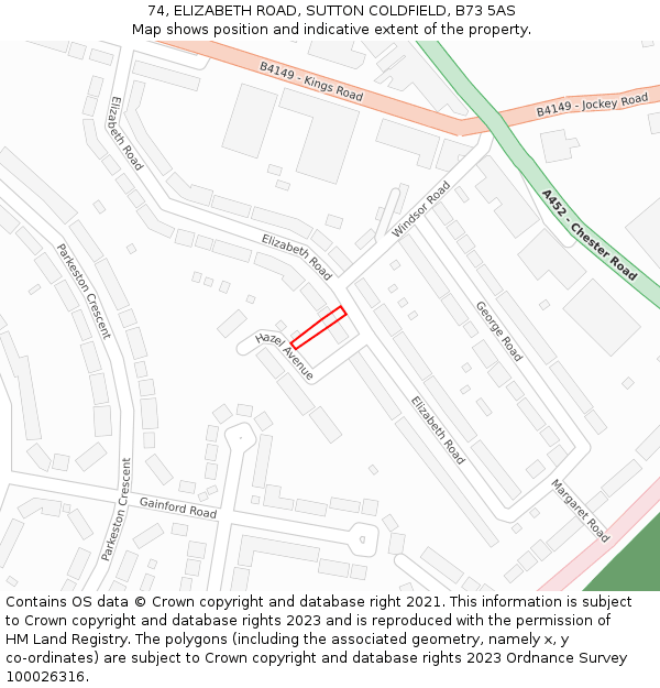 74, ELIZABETH ROAD, SUTTON COLDFIELD, B73 5AS: Location map and indicative extent of plot
