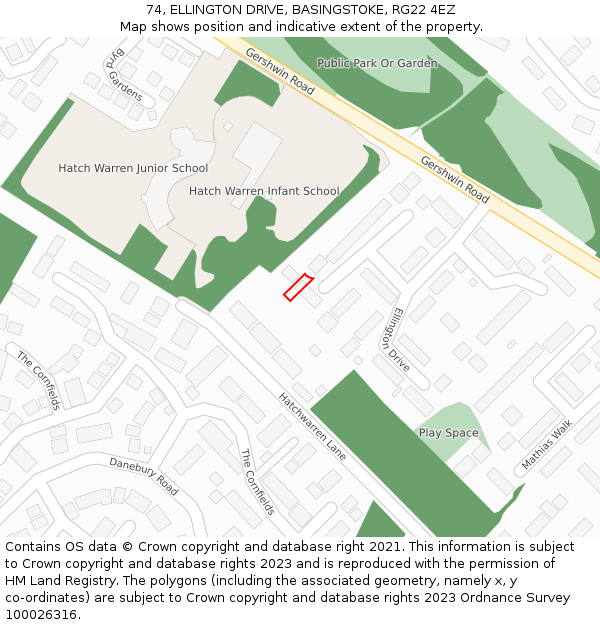 74, ELLINGTON DRIVE, BASINGSTOKE, RG22 4EZ: Location map and indicative extent of plot