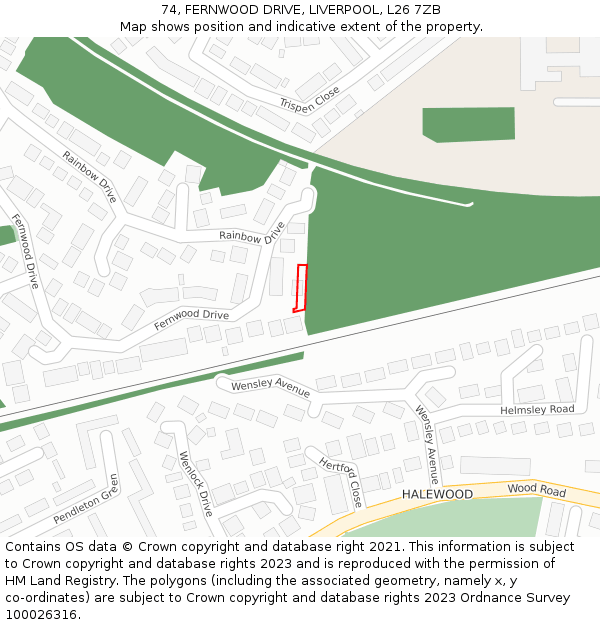74, FERNWOOD DRIVE, LIVERPOOL, L26 7ZB: Location map and indicative extent of plot