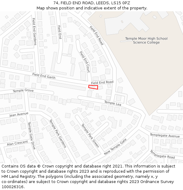 74, FIELD END ROAD, LEEDS, LS15 0PZ: Location map and indicative extent of plot