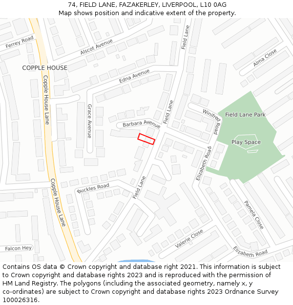 74, FIELD LANE, FAZAKERLEY, LIVERPOOL, L10 0AG: Location map and indicative extent of plot