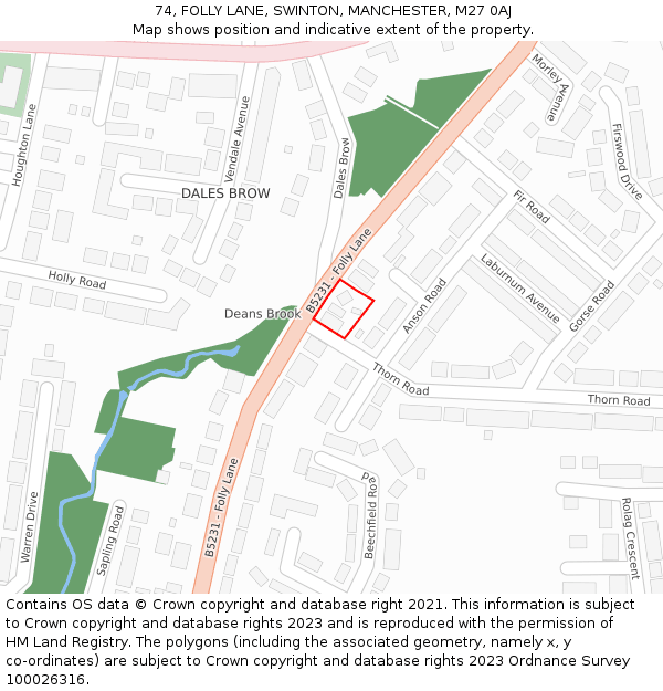 74, FOLLY LANE, SWINTON, MANCHESTER, M27 0AJ: Location map and indicative extent of plot