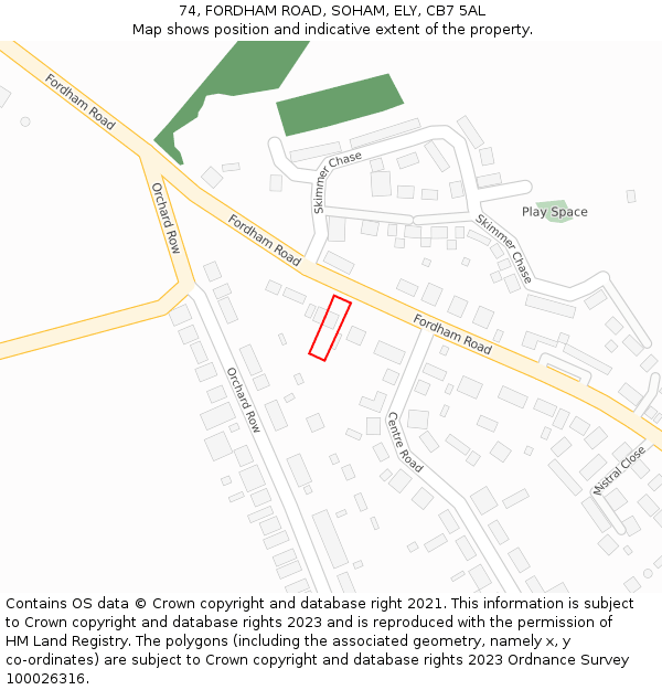 74, FORDHAM ROAD, SOHAM, ELY, CB7 5AL: Location map and indicative extent of plot