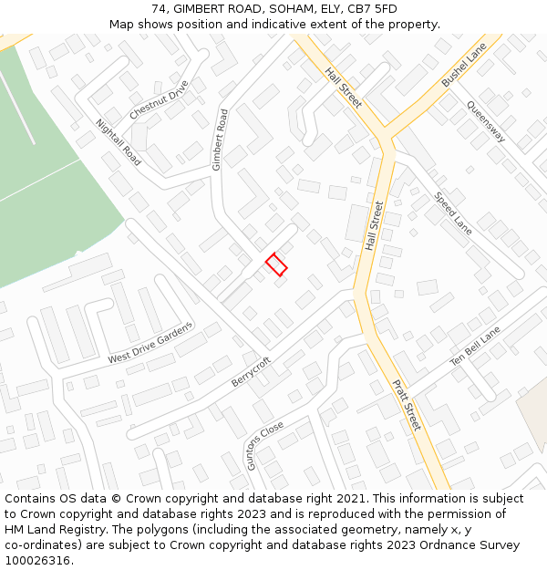74, GIMBERT ROAD, SOHAM, ELY, CB7 5FD: Location map and indicative extent of plot