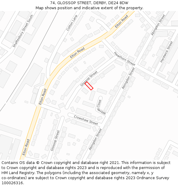 74, GLOSSOP STREET, DERBY, DE24 8DW: Location map and indicative extent of plot