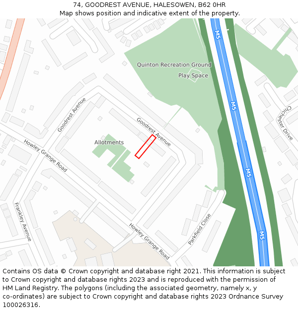 74, GOODREST AVENUE, HALESOWEN, B62 0HR: Location map and indicative extent of plot
