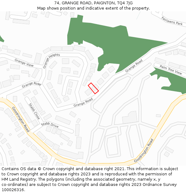 74, GRANGE ROAD, PAIGNTON, TQ4 7JG: Location map and indicative extent of plot