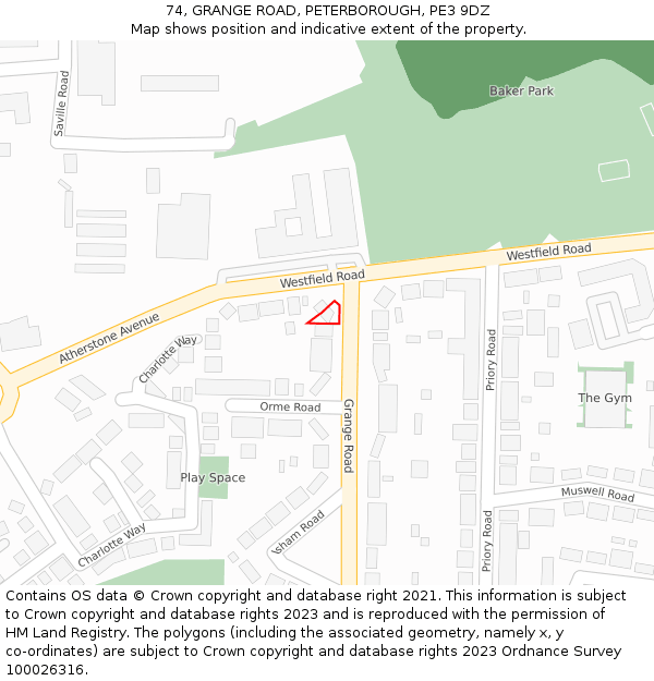74, GRANGE ROAD, PETERBOROUGH, PE3 9DZ: Location map and indicative extent of plot