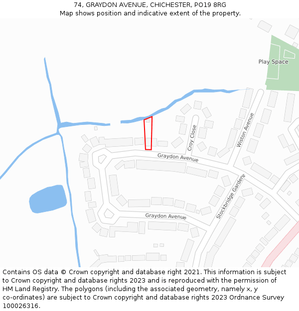 74, GRAYDON AVENUE, CHICHESTER, PO19 8RG: Location map and indicative extent of plot