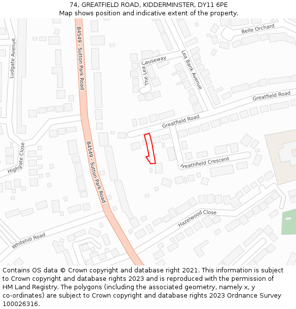 74, GREATFIELD ROAD, KIDDERMINSTER, DY11 6PE: Location map and indicative extent of plot