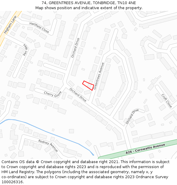 74, GREENTREES AVENUE, TONBRIDGE, TN10 4NE: Location map and indicative extent of plot