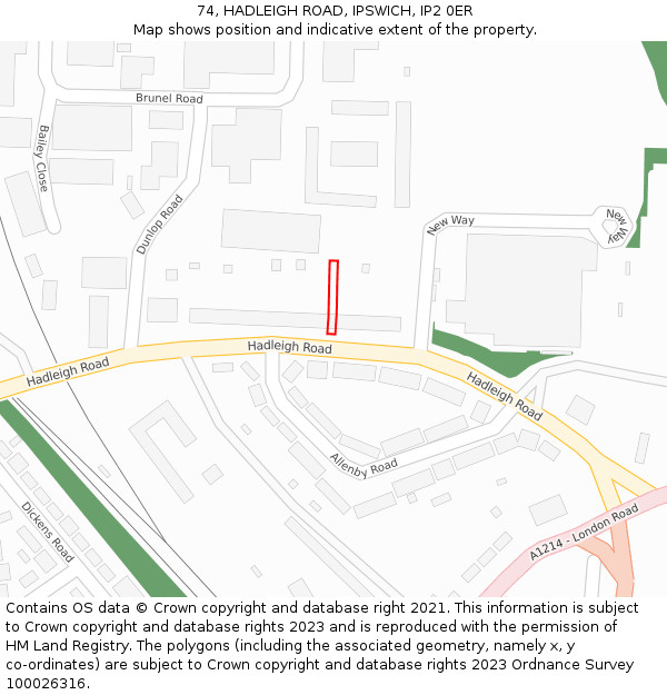 74, HADLEIGH ROAD, IPSWICH, IP2 0ER: Location map and indicative extent of plot