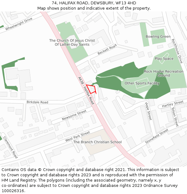 74, HALIFAX ROAD, DEWSBURY, WF13 4HD: Location map and indicative extent of plot