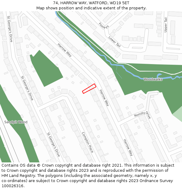 74, HARROW WAY, WATFORD, WD19 5ET: Location map and indicative extent of plot