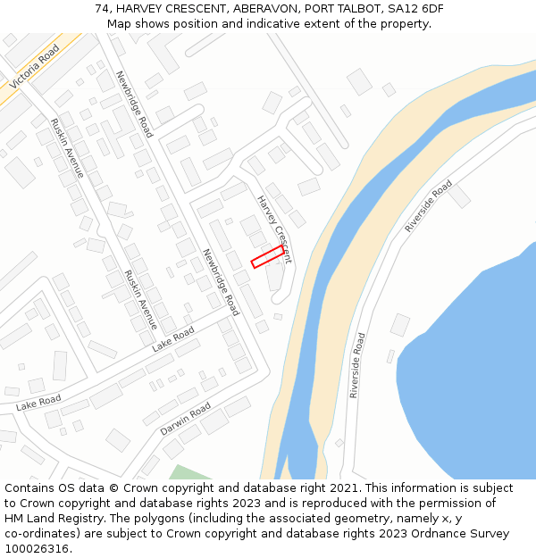 74, HARVEY CRESCENT, ABERAVON, PORT TALBOT, SA12 6DF: Location map and indicative extent of plot
