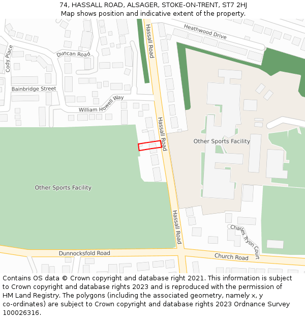 74, HASSALL ROAD, ALSAGER, STOKE-ON-TRENT, ST7 2HJ: Location map and indicative extent of plot