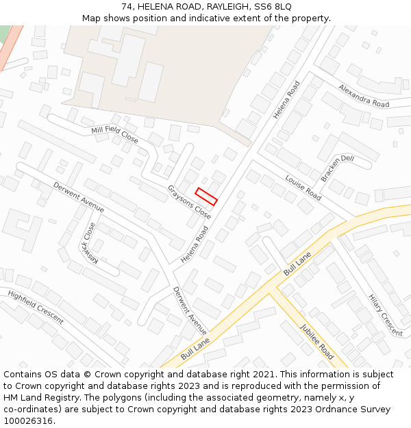 74, HELENA ROAD, RAYLEIGH, SS6 8LQ: Location map and indicative extent of plot