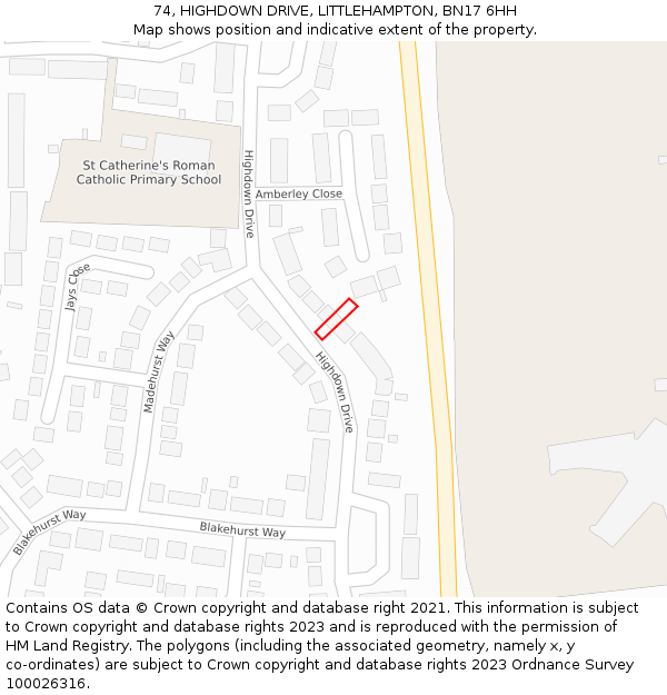 74, HIGHDOWN DRIVE, LITTLEHAMPTON, BN17 6HH: Location map and indicative extent of plot