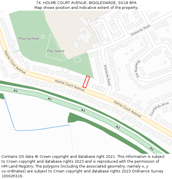 74, HOLME COURT AVENUE, BIGGLESWADE, SG18 8PA: Location map and indicative extent of plot