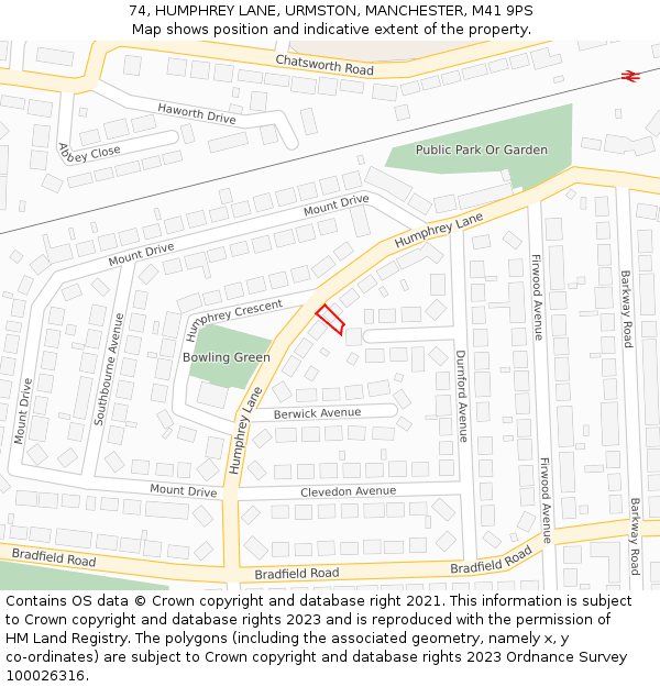 74, HUMPHREY LANE, URMSTON, MANCHESTER, M41 9PS: Location map and indicative extent of plot