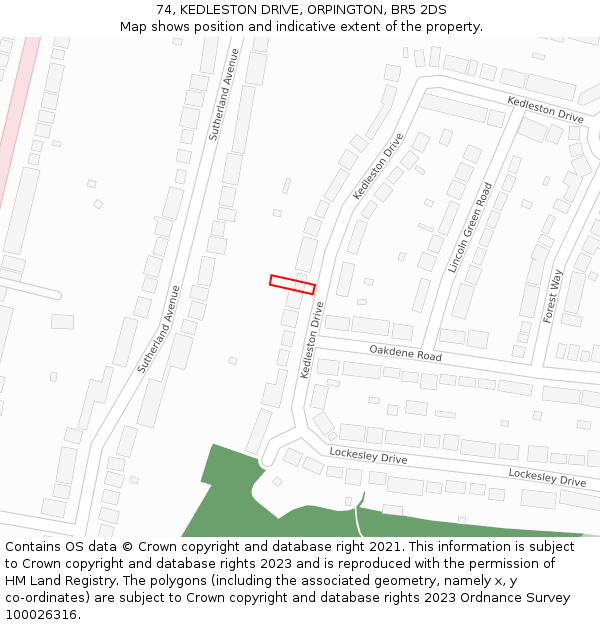 74, KEDLESTON DRIVE, ORPINGTON, BR5 2DS: Location map and indicative extent of plot