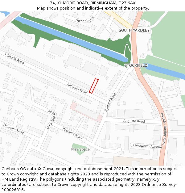 74, KILMORIE ROAD, BIRMINGHAM, B27 6AX: Location map and indicative extent of plot