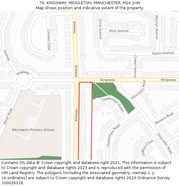74, KINGSWAY, MIDDLETON, MANCHESTER, M24 1HN: Location map and indicative extent of plot