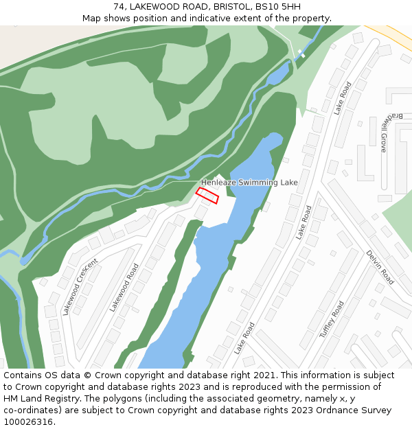 74, LAKEWOOD ROAD, BRISTOL, BS10 5HH: Location map and indicative extent of plot