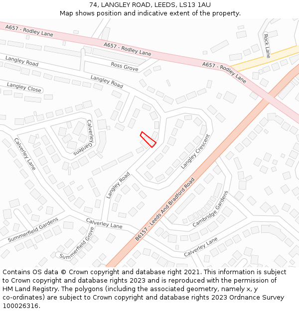 74, LANGLEY ROAD, LEEDS, LS13 1AU: Location map and indicative extent of plot