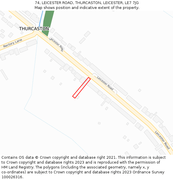 74, LEICESTER ROAD, THURCASTON, LEICESTER, LE7 7JG: Location map and indicative extent of plot