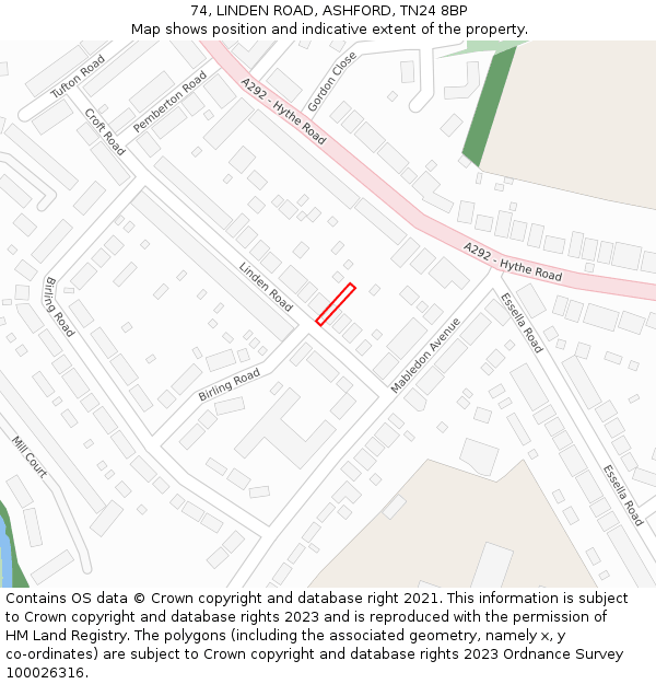 74, LINDEN ROAD, ASHFORD, TN24 8BP: Location map and indicative extent of plot