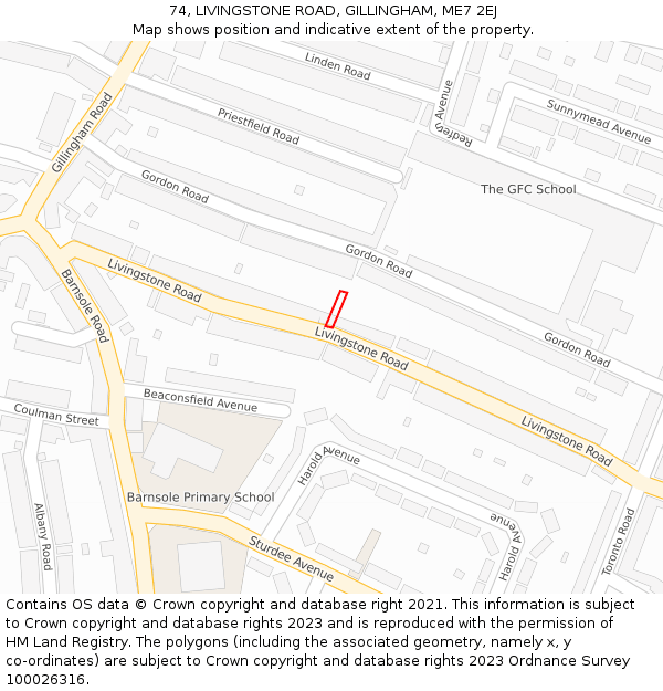 74, LIVINGSTONE ROAD, GILLINGHAM, ME7 2EJ: Location map and indicative extent of plot