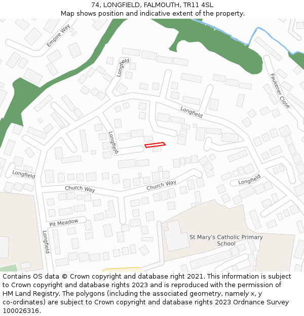 74, LONGFIELD, FALMOUTH, TR11 4SL: Location map and indicative extent of plot
