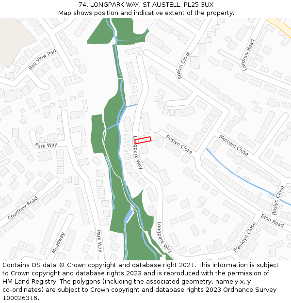 74, LONGPARK WAY, ST AUSTELL, PL25 3UX: Location map and indicative extent of plot