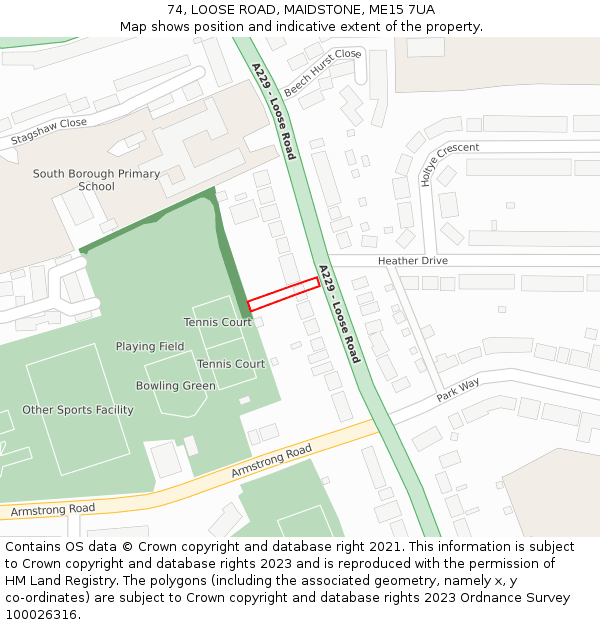 74, LOOSE ROAD, MAIDSTONE, ME15 7UA: Location map and indicative extent of plot