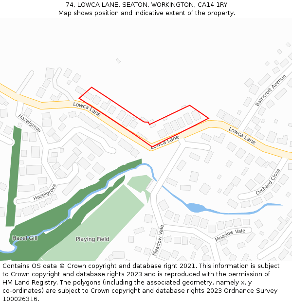 74, LOWCA LANE, SEATON, WORKINGTON, CA14 1RY: Location map and indicative extent of plot