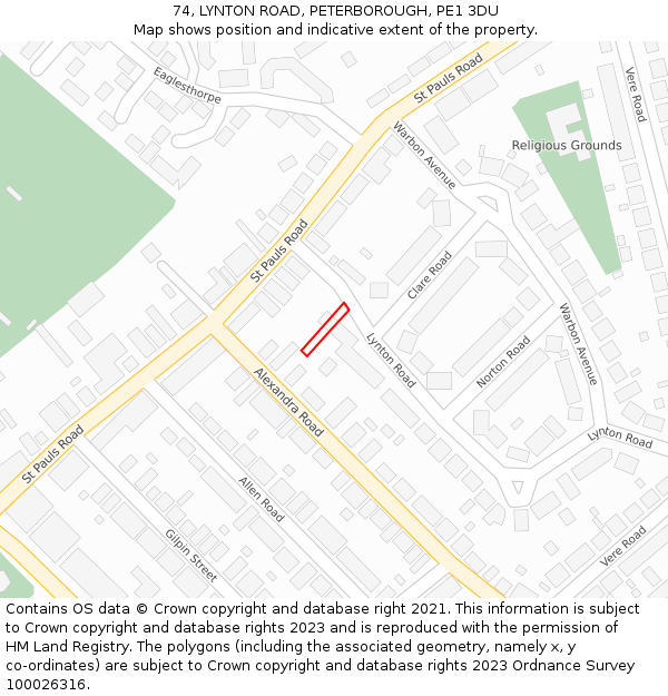 74, LYNTON ROAD, PETERBOROUGH, PE1 3DU: Location map and indicative extent of plot