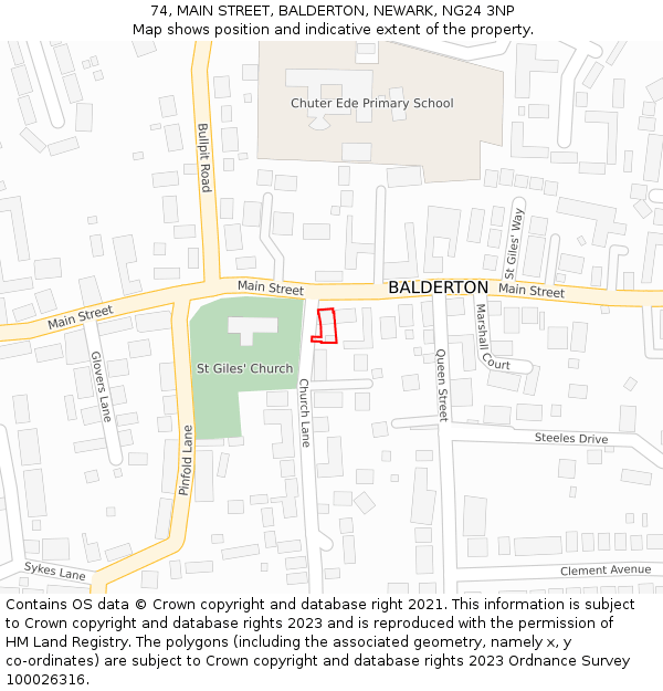 74, MAIN STREET, BALDERTON, NEWARK, NG24 3NP: Location map and indicative extent of plot