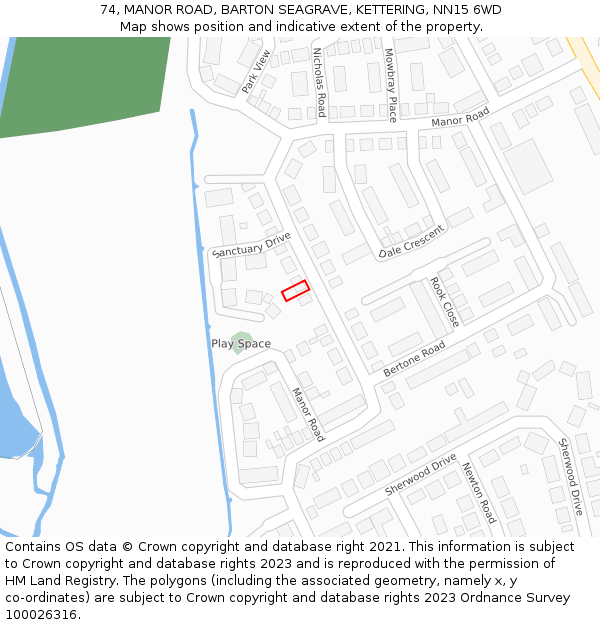 74, MANOR ROAD, BARTON SEAGRAVE, KETTERING, NN15 6WD: Location map and indicative extent of plot