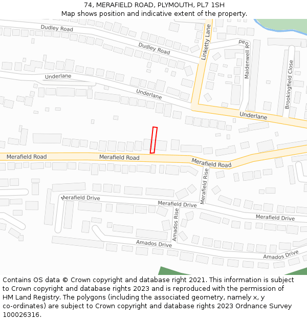 74, MERAFIELD ROAD, PLYMOUTH, PL7 1SH: Location map and indicative extent of plot